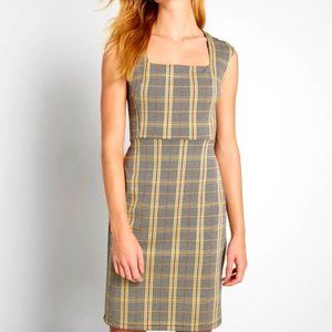 Modcloth Gilli Grey Yellow Purple Plaid Dress